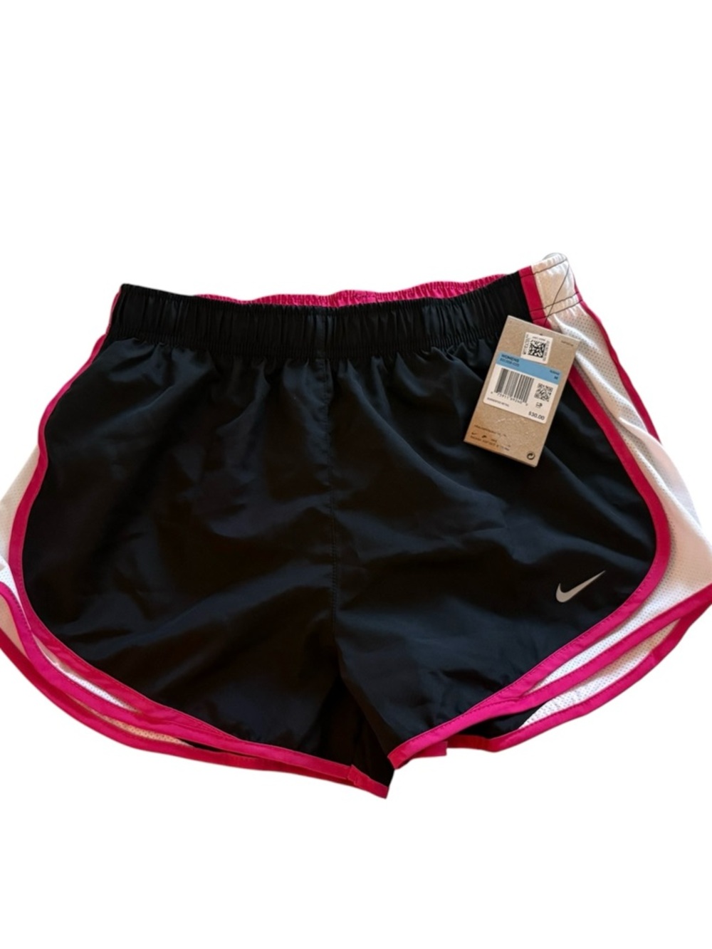 Nike Women’s Black Athletic Shorts with Pink Trim and White Side Panels